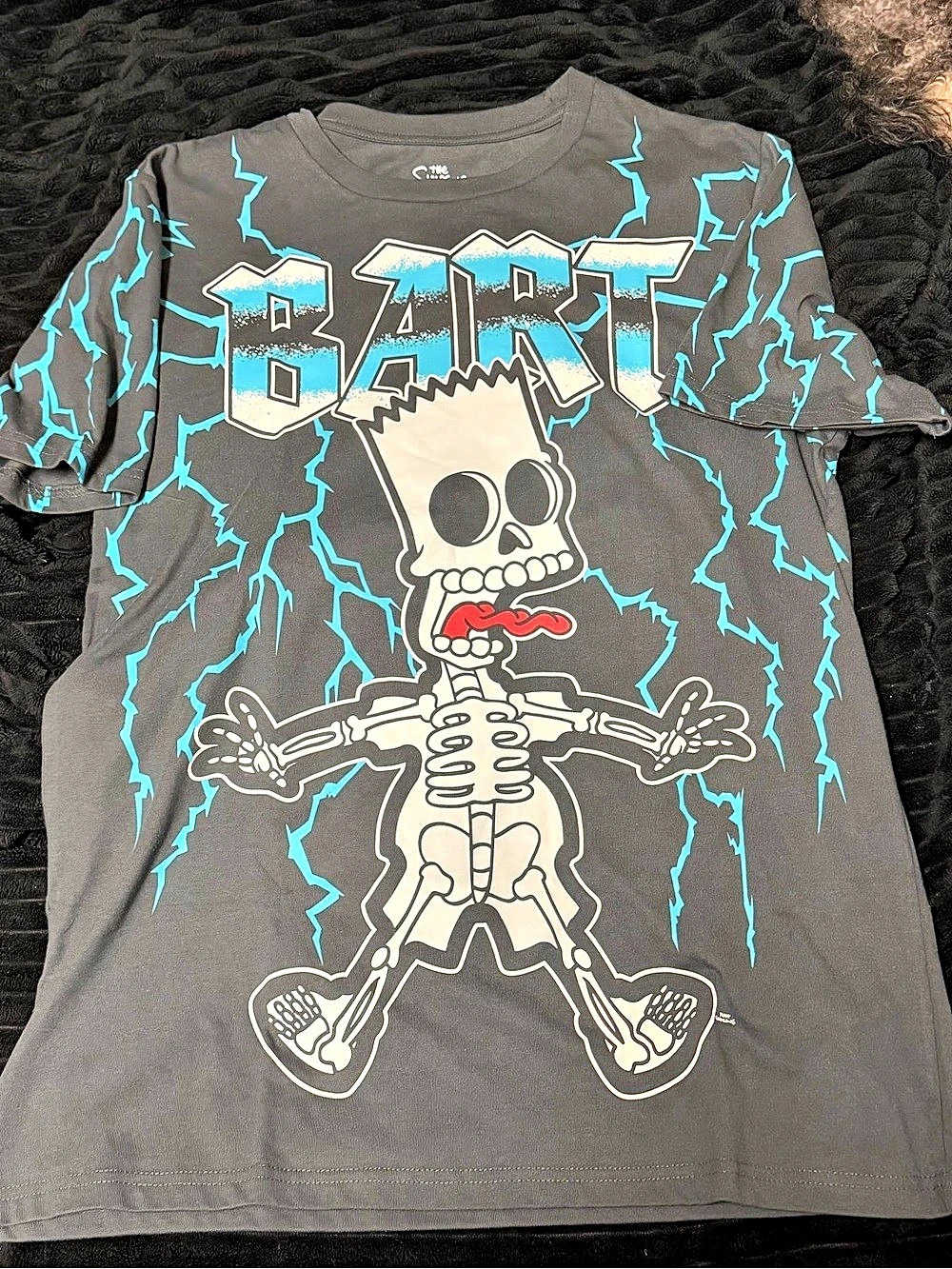 The Simpsons Bart Skeleton Skates T-Shirt Graphic Short Sleeve Tee in Gray &
